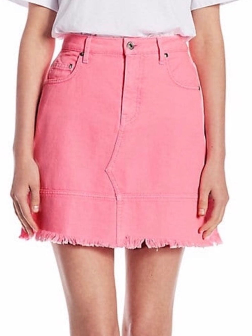 MSGM Pastel Hot Pink Frayed Denim Jean Skirt Size IT 42 / US 6
